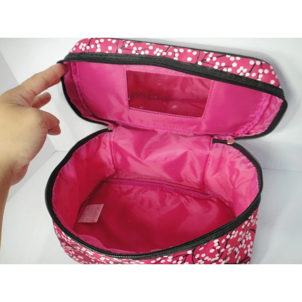 Caboodles 3 Piece Cosmetic Bag Set Pink Floral Cherry Blossom Train Case Mirror